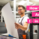 How to display art prints in art fairs writing on a background displaying a man and a print machine