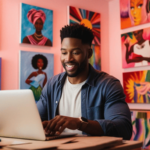 artist using pc in his studio