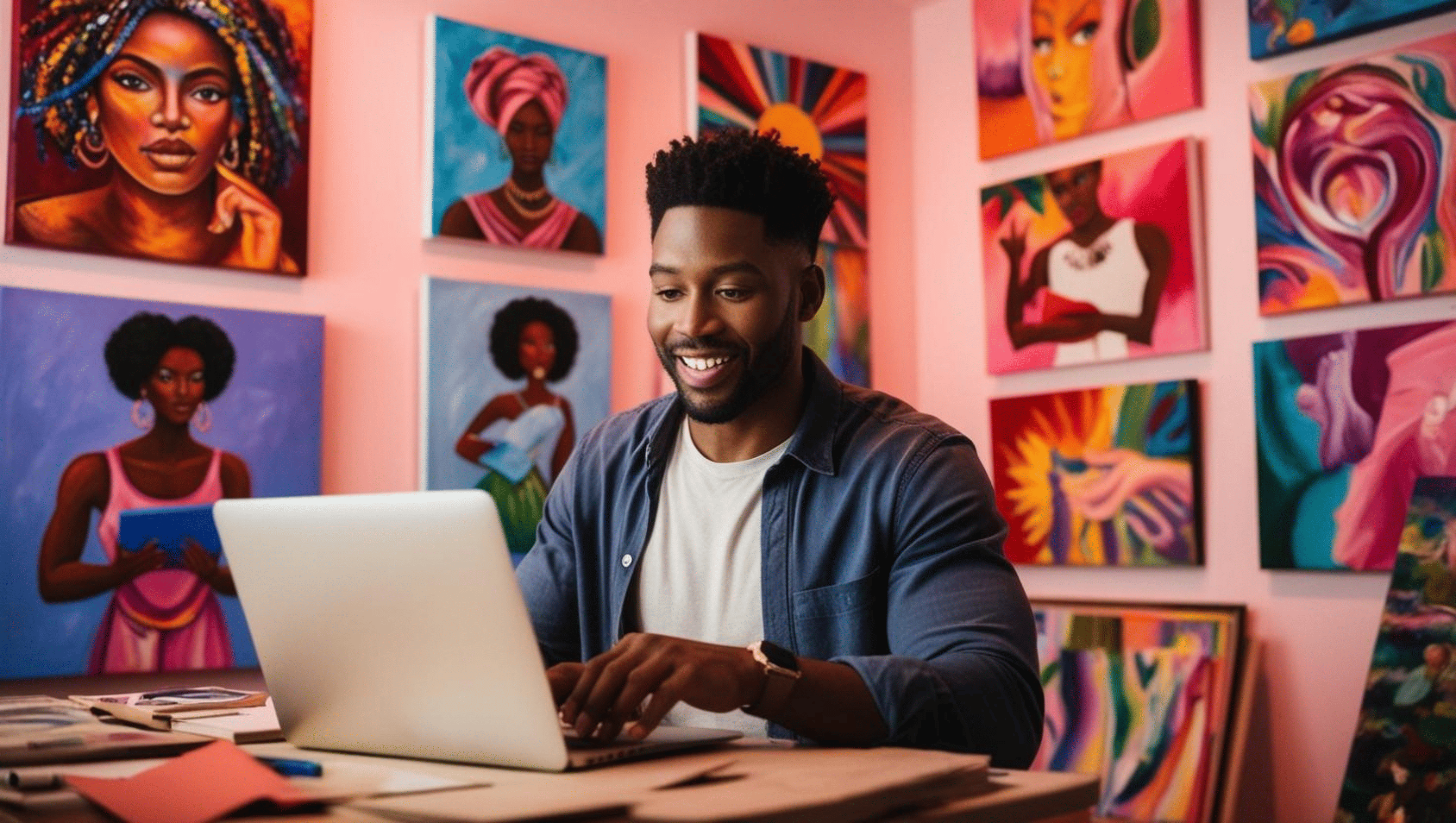 artist using pc in his studio