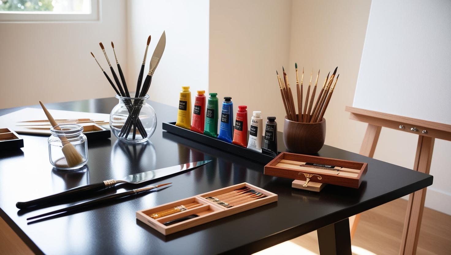 an artist's work table and the tools used