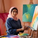 Saudi Arabian artist in her studio