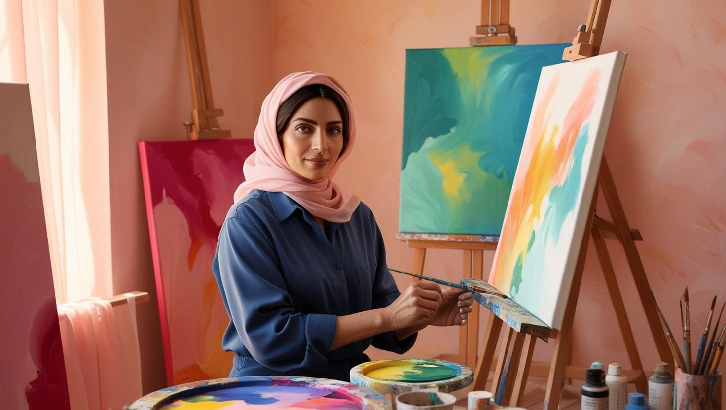 Saudi Arabian artist in her studio