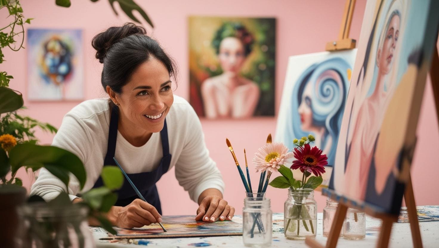 sustainable woman artist in her sustainable studio